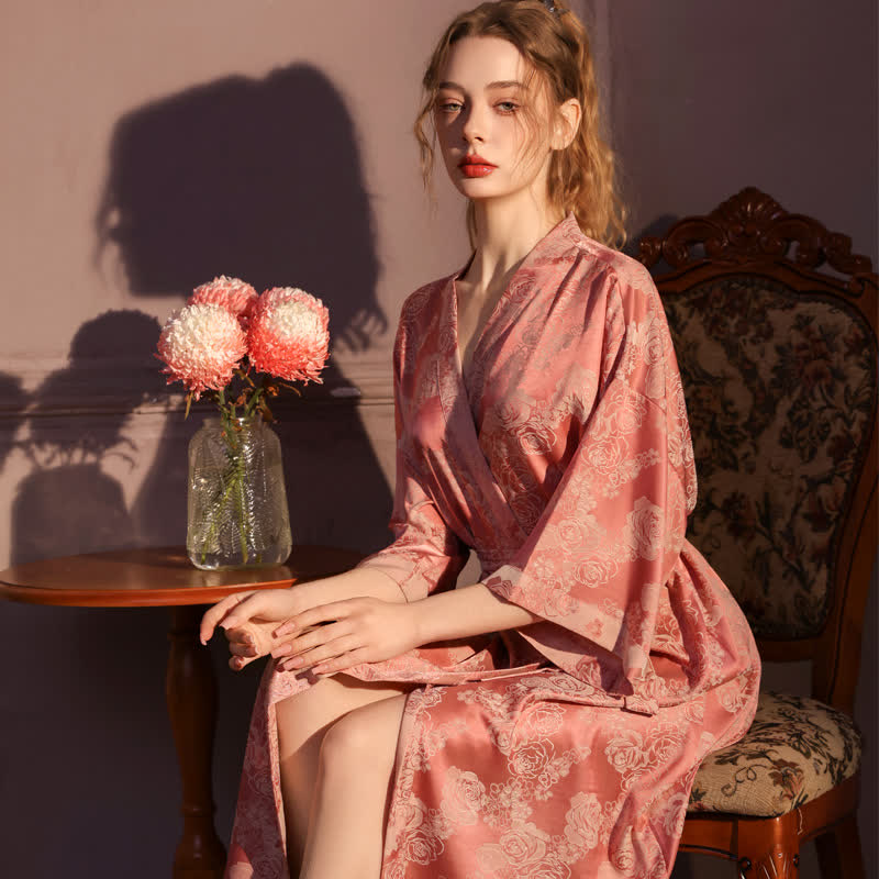 Romantischer Kimono-Bademantel mit 3/4-Ärmeln in Rosenform - image 1