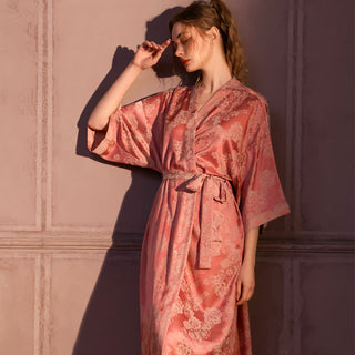Romantischer Kimono-Bademantel mit 3/4-Ärmeln in Rosenform - Rosa - Übergröße - image 0