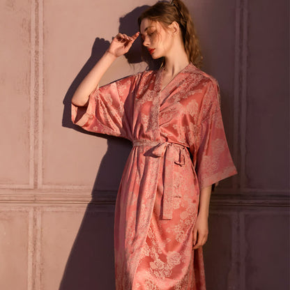 Romantischer Kimono-Bademantel mit 3/4-Ärmeln in Rosenform - Rosa - Übergröße - image 0