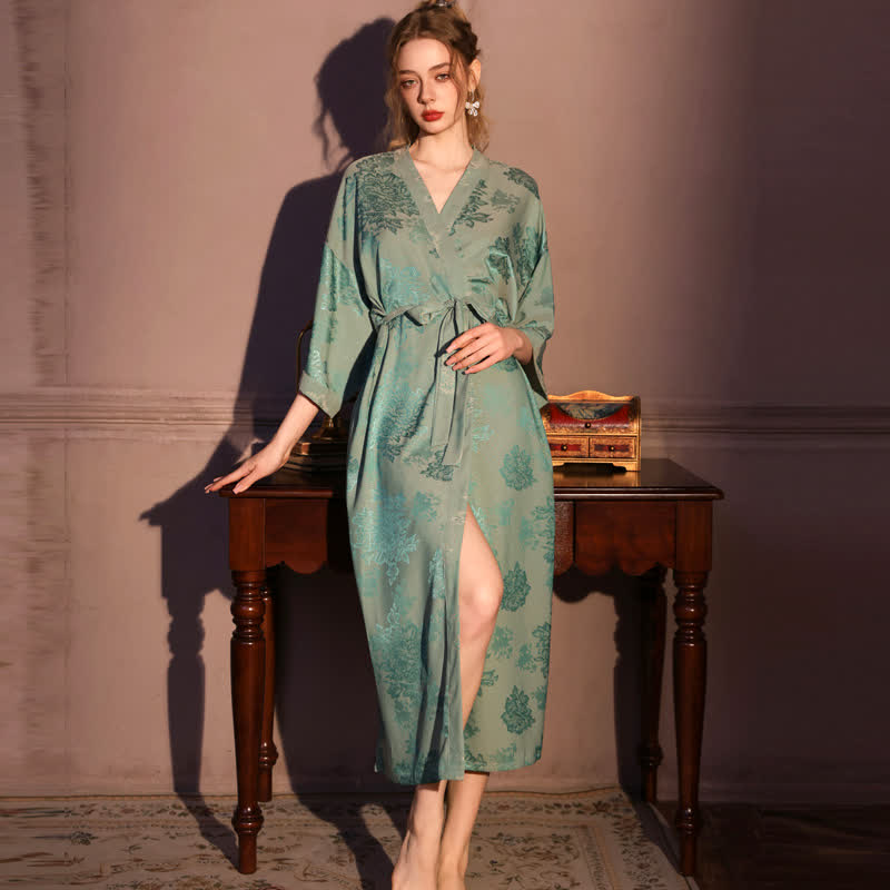 Luxuriöser Kimono-Bademantel mit Blumenmuster und 3/4-Ärmeln - image 1