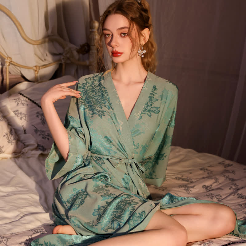Luxuriöser Kimono-Bademantel mit Blumenmuster und 3/4-Ärmeln - image 3