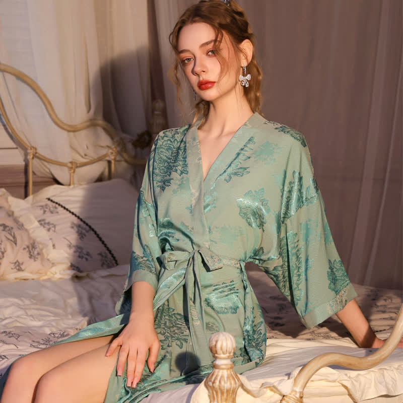 Luxuriöser Kimono-Bademantel mit Blumenmuster und 3/4-Ärmeln - image 2