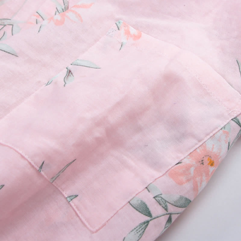 Kimono-Bademantel aus rosa Baumwollgaze mit Blumenmuster - image 4
