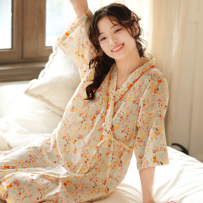 Niedliches Kimono-Nachthemd mit Hasen- und Mondmotiv - image 2