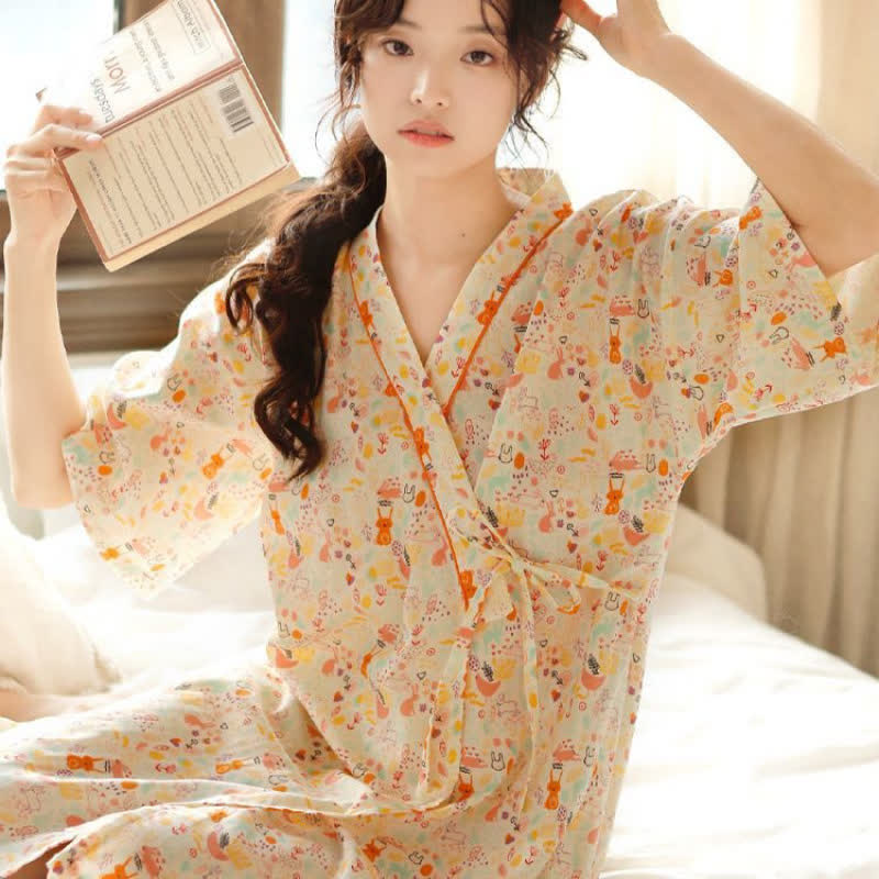 Niedliches Kimono-Nachthemd mit Hasen- und Mondmotiv - image 4