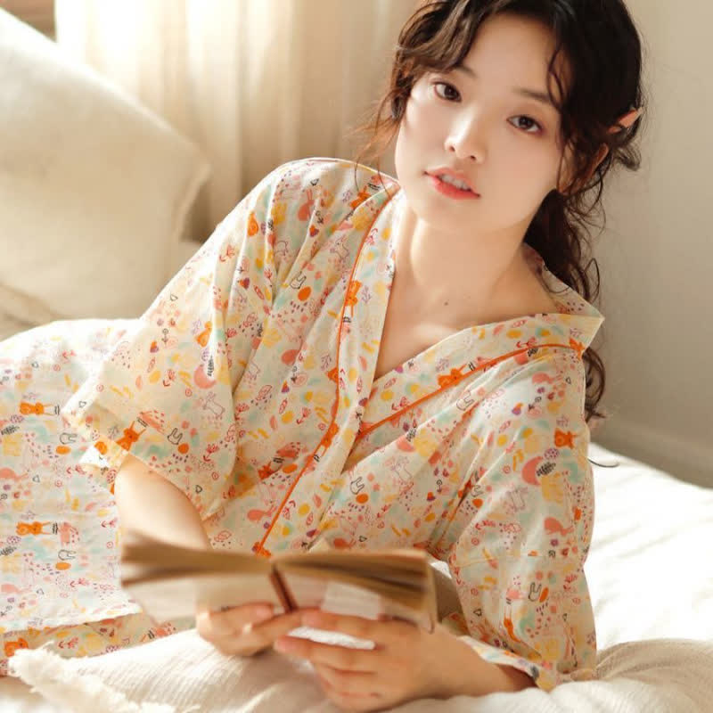 Niedliches Kimono-Nachthemd mit Hasen- und Mondmotiv - image 5