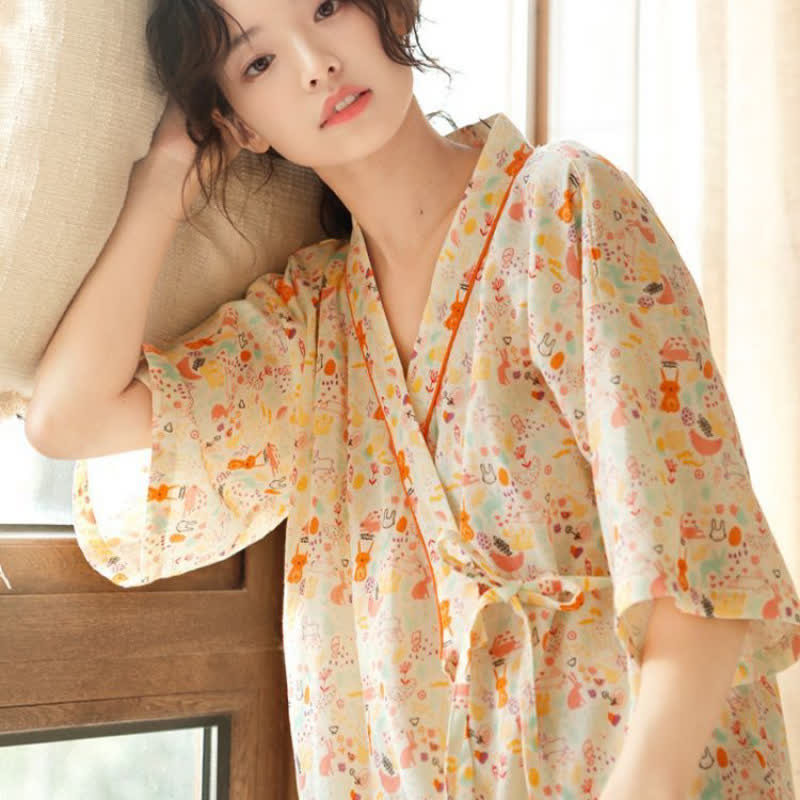 Niedliches Kimono-Nachthemd mit Hasen- und Mondmotiv - image 6