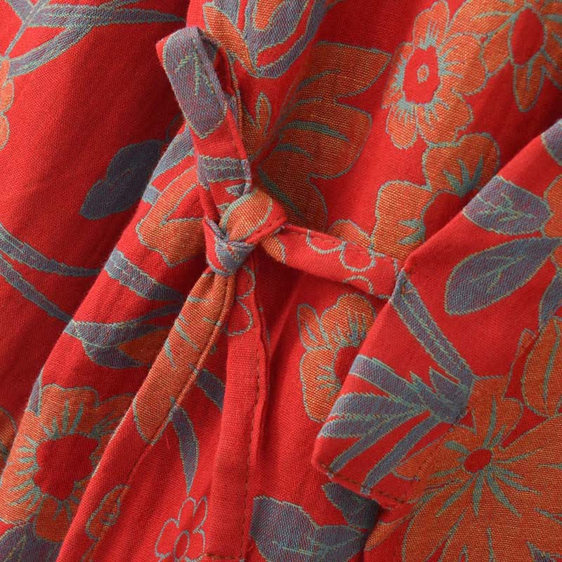 Kimono-Baumwollmantel mit pastoralem Blumenmuster und Jacquard-Print - image 5