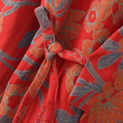 Kimono-Baumwollmantel mit pastoralem Blumenmuster und Jacquard-Print - image 5