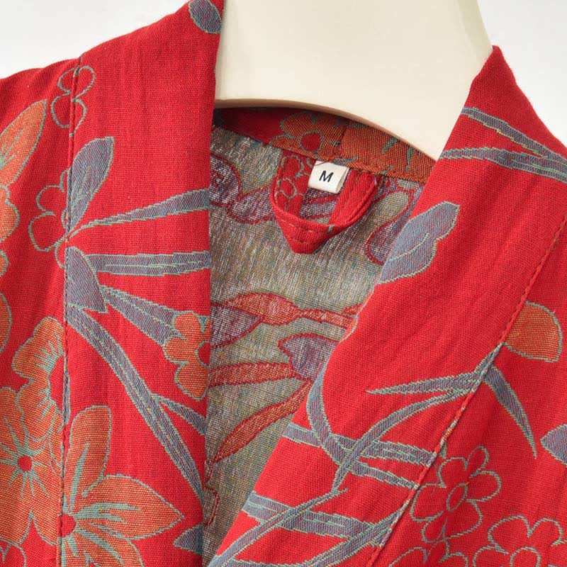 Kimono-Baumwollmantel mit pastoralem Blumenmuster und Jacquard-Print - image 4