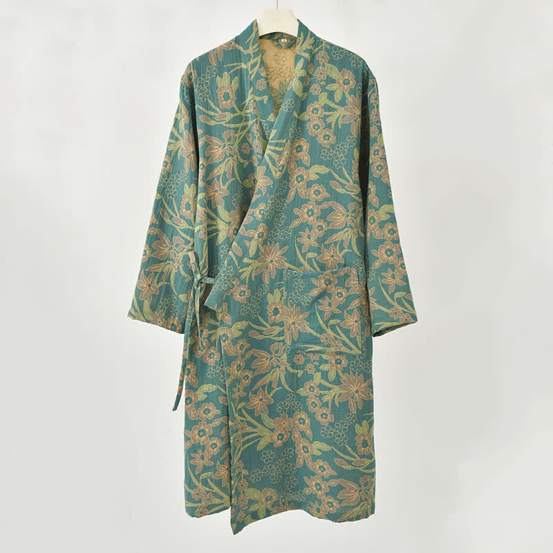 Kimono-Baumwollmantel mit pastoralem Blumenmuster und Jacquard-Print - image 8