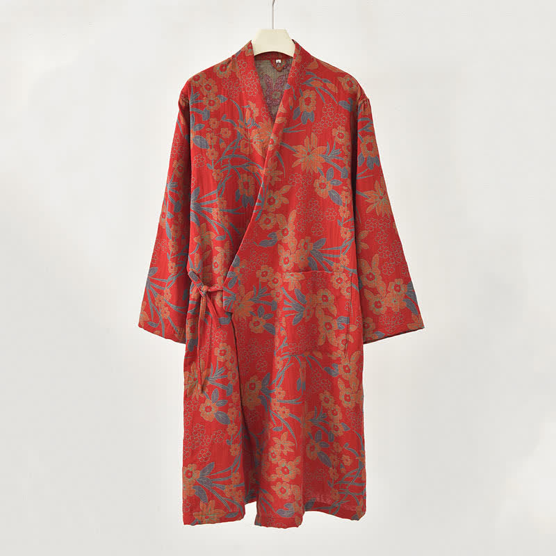 Kimono-Baumwollmantel mit pastoralem Blumenmuster und Jacquard-Print - image 3