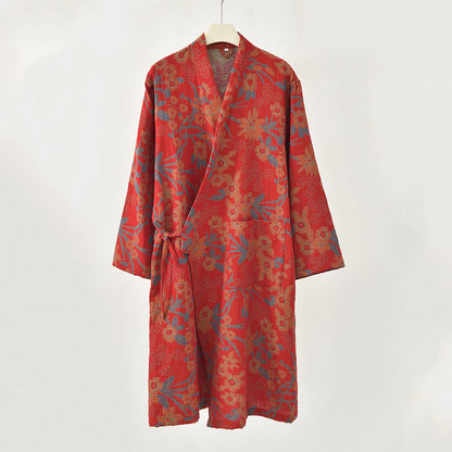 Kimono-Baumwollmantel mit pastoralem Blumenmuster und Jacquard-Print - image 3