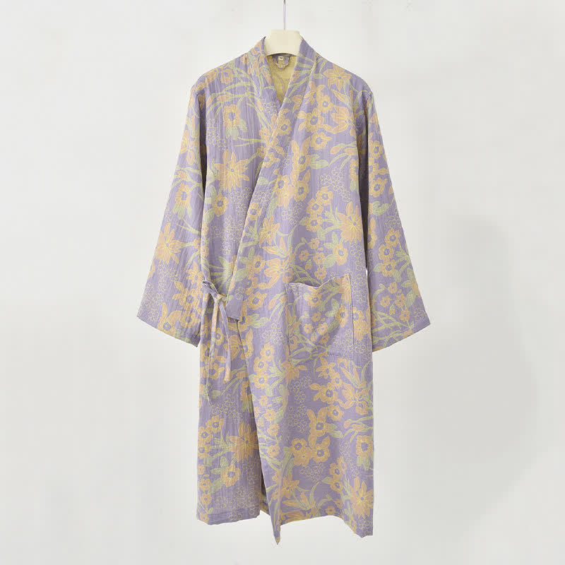 Kimono-Baumwollmantel mit pastoralem Blumenmuster und Jacquard-Print - image 14