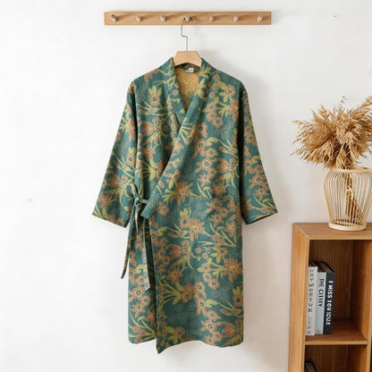 Kimono-Baumwollmantel mit pastoralem Blumenmuster und Jacquard-Print - image 7