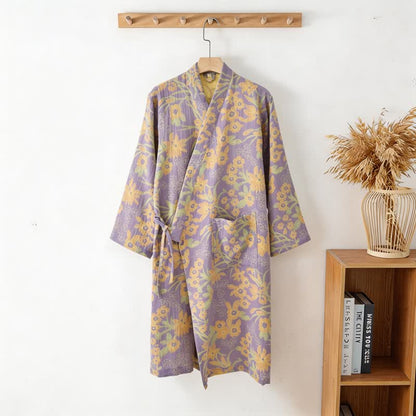 Kimono-Baumwollmantel mit pastoralem Blumenmuster und Jacquard-Print - image 13