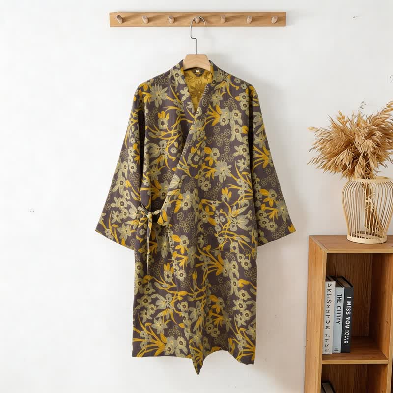 Kimono-Baumwollmantel mit pastoralem Blumenmuster und Jacquard-Print - image 20