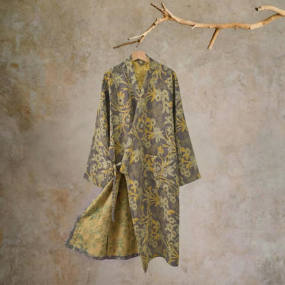 Kimono-Baumwollmantel mit pastoralem Blumenmuster und Jacquard-Print - Braun - XXL - image 19