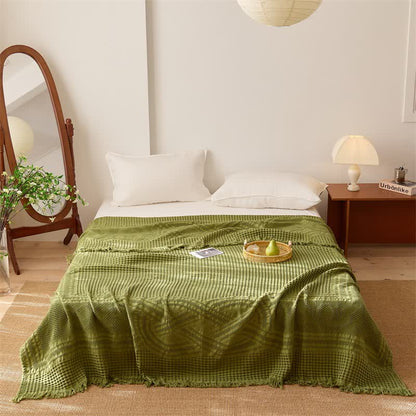 Steppdecke aus Baumwolle mit Waffelpiqué-Muster und Quasten - Grün - Königin - image 6