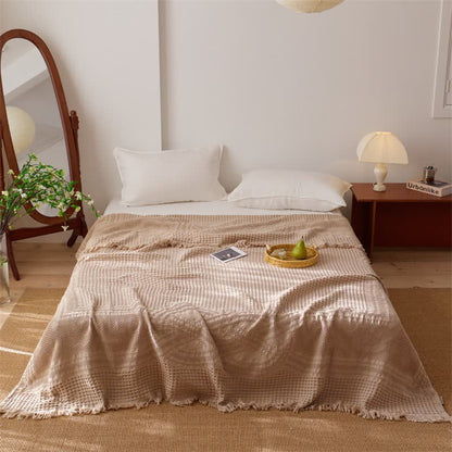 Steppdecke aus Baumwolle mit Waffelpiqué-Muster und Quasten - Kaffee - Königin - image 5