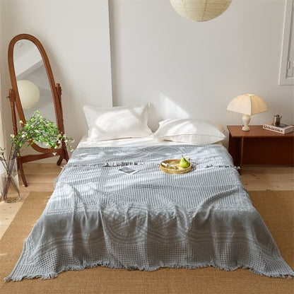 Steppdecke aus Baumwolle mit Waffelpiqué-Muster und Quasten - Grau - Königin - image 7