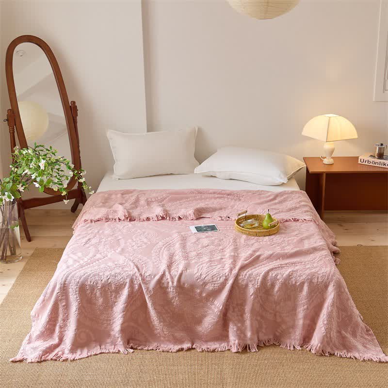 Schicke Jacquard-Waffelgewebe-Steppdecke - Rosa - Königin - image 2