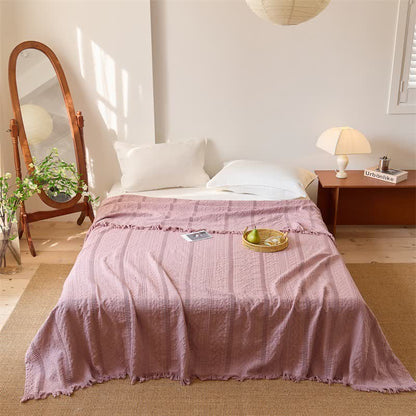 Steppdecke in Waffelpiqué-Optik mit Quastenfransen - Rosa - Königin - image 4