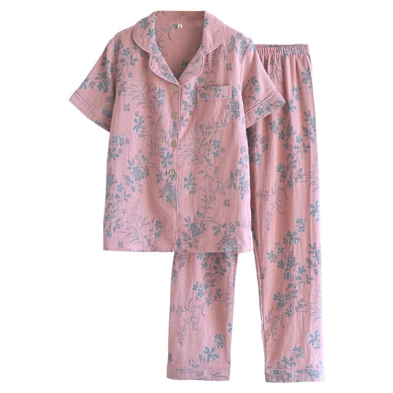 Pyjama-Set aus reiner Baumwolle mit Zweig- und Blumenmuster - image 14