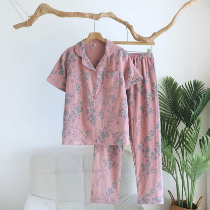 Pyjama-Set aus reiner Baumwolle mit Zweig- und Blumenmuster - Rosa - XL - image 3
