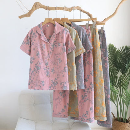 Pyjama-Set aus reiner Baumwolle mit Zweig- und Blumenmuster - image 0