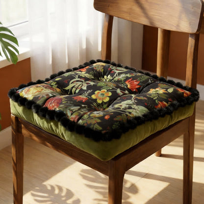 Vintage-Sitzkissen mit Blumenmuster und Pomponborte - Dunkelgrün - 40cm x 40cm x 10cm - image 8