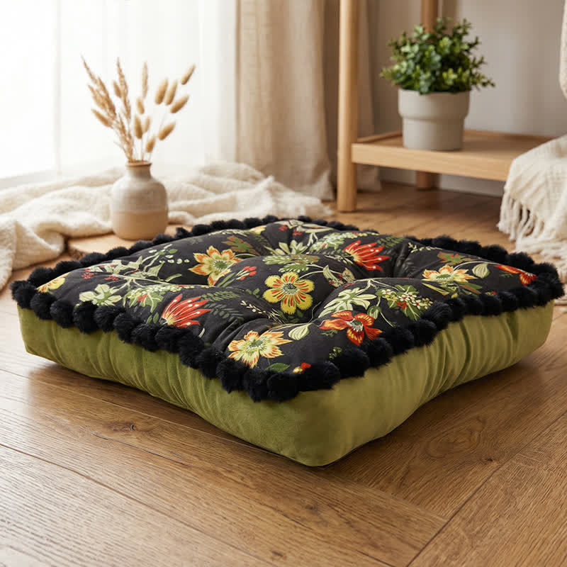 Vintage-Sitzkissen mit Blumenmuster und Pomponborte - image 7