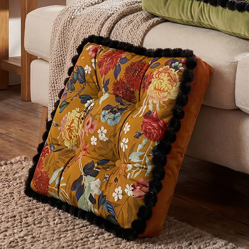Vintage-Sitzkissen mit Blumenmuster und Pomponborte - image 5