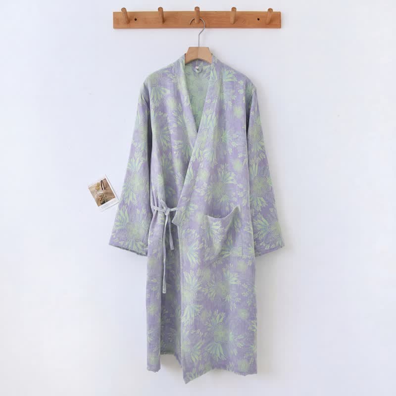 Kimono-Bademantel aus doppellagigem Baumwoll-Doppelgaze mit Pfirsichblütenmuster - image 2
