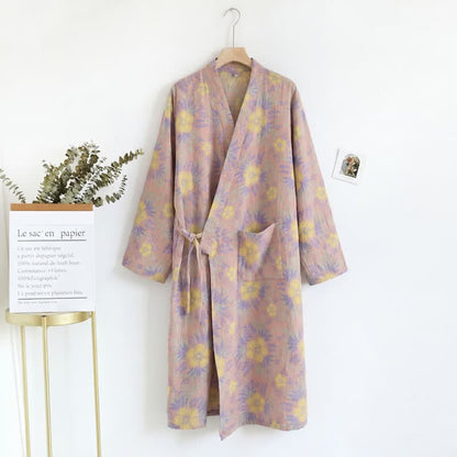 Kimono-Bademantel aus doppellagigem Baumwoll-Doppelgaze mit Pfirsichblütenmuster - image 5