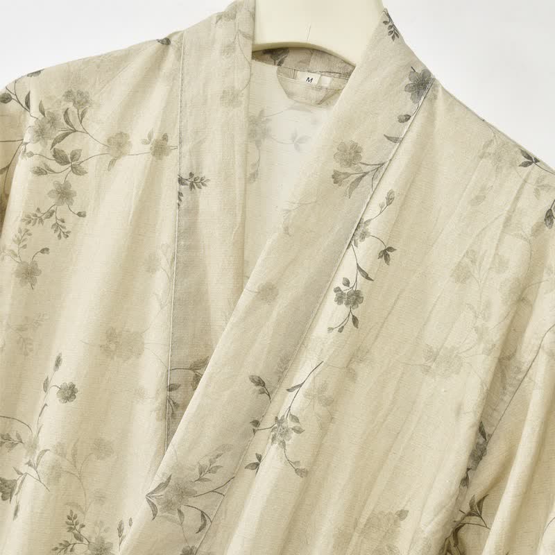 Eleganter Kimono-Bademantel aus Baumwoll-Leinen mit Blumenmuster - image 2