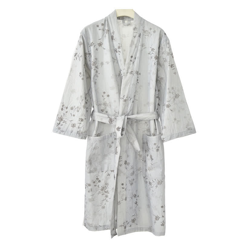Eleganter Kimono-Bademantel aus Baumwoll-Leinen mit Blumenmuster - image 5