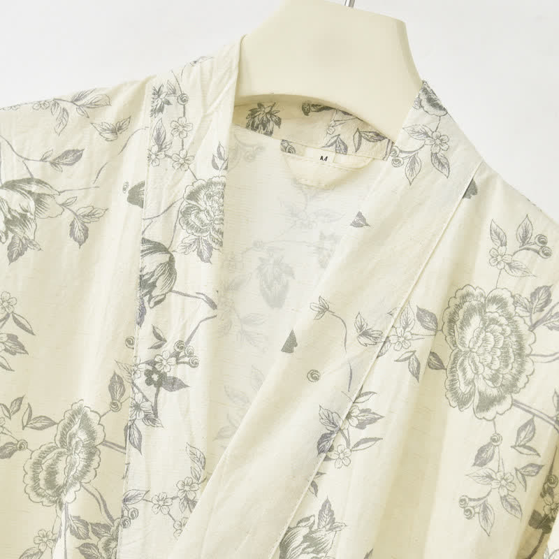 Kimono-Bademantel aus Baumwoll-Leinen mit pastoralem Blumenmuster - image 4