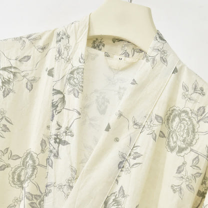 Kimono-Bademantel aus Baumwoll-Leinen mit pastoralem Blumenmuster - image 4