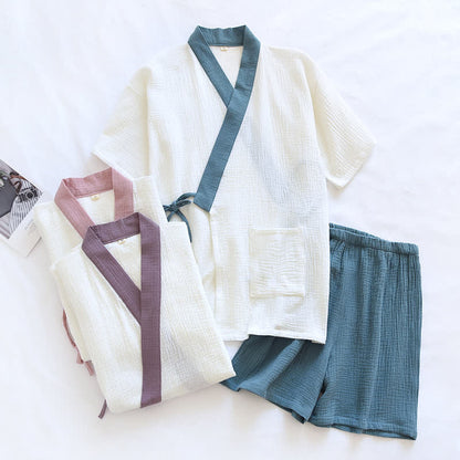 Japanischer Baumwollgaze-Pyjama-Set mit kurzen Ärmeln - image 2