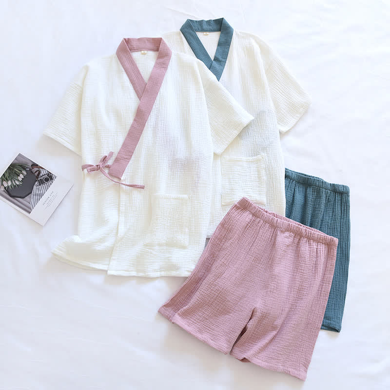 Japanischer Baumwollgaze-Pyjama-Set mit kurzen Ärmeln - image 0