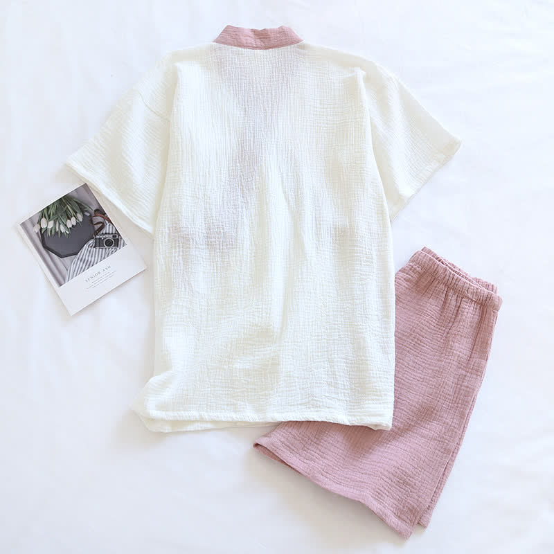 Japanischer Baumwollgaze-Pyjama-Set mit kurzen Ärmeln - image 6
