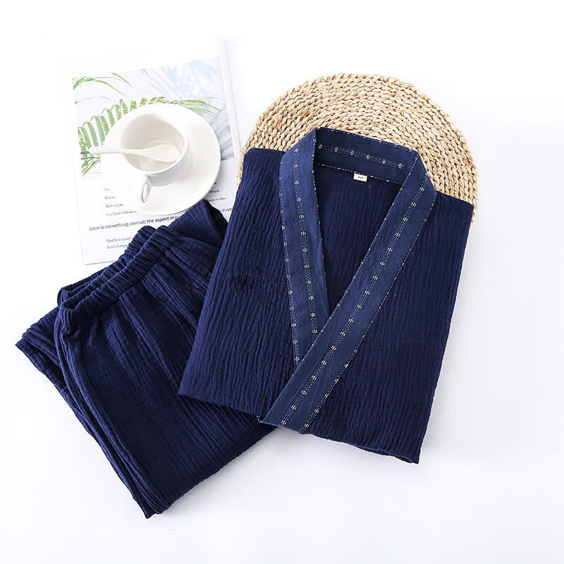 Kimono-Pyjama-Set aus marineblauem Baumwollgaze - image 3