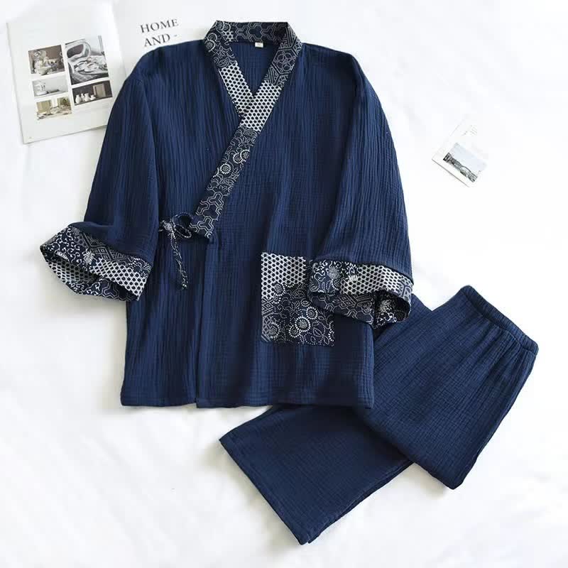 Kimono-Pyjama aus Baumwollgaze im Ethno-Stil - Marineblau - XL - image 9