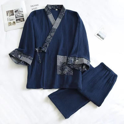 Kimono-Pyjama aus Baumwollgaze im Ethno-Stil - Marineblau - XL - image 9