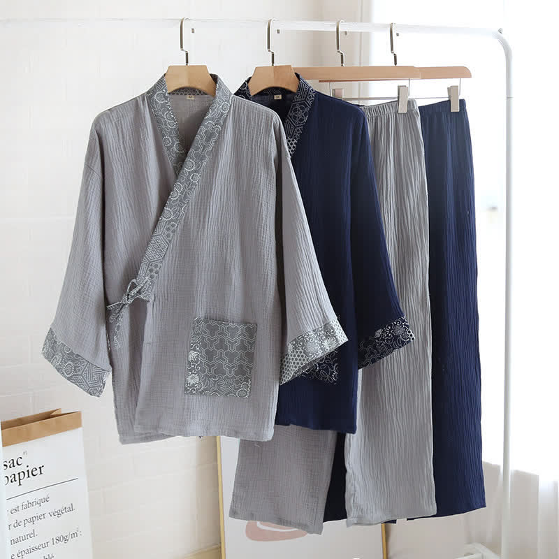 Kimono-Pyjama aus Baumwollgaze im Ethno-Stil - image 0