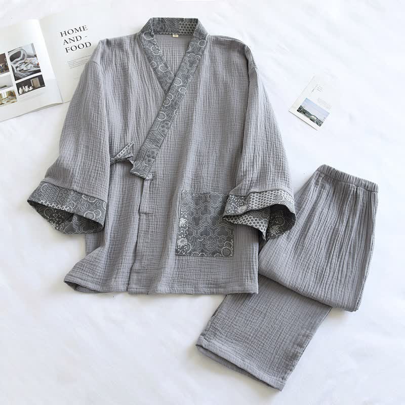 Kimono-Pyjama aus Baumwollgaze im Ethno-Stil - Grau - XL - image 2