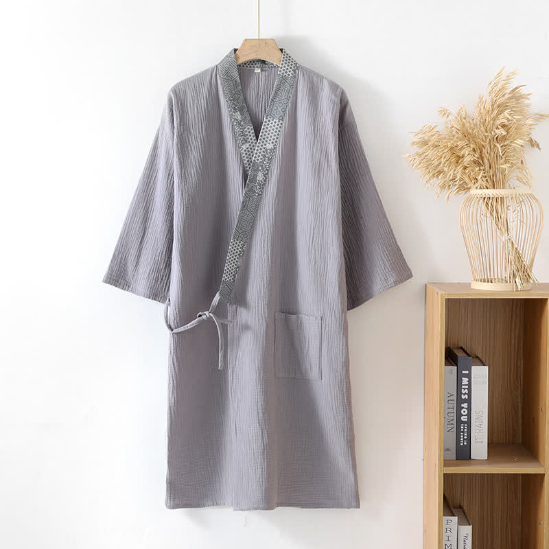 Kimono-Bademantel aus Baumwollgaze im Ethno-Stil - Hellgrau - XL - image 10