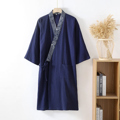 Kimono-Bademantel aus Baumwollgaze im Ethno-Stil - Marineblau - XL - image 1