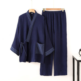 Kimono-Pyjama-Set aus marineblauem Baumwollgaze - Marineblau - XL - image 0